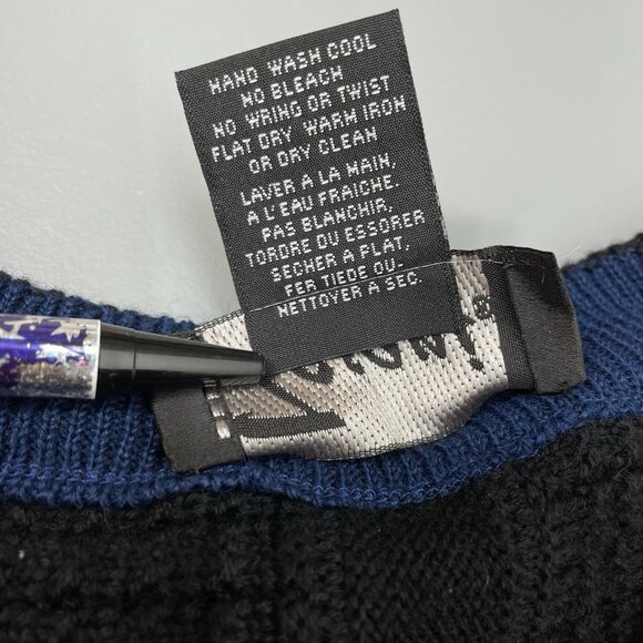 Vintage Tosani Crew Neck Sweater Chunky Waffle Knit Geometric Wool Black Mens XL - Picture 5 of 9